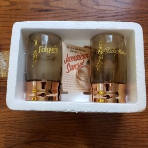 Folgers + Tia Maria | Vintage 1970's Smoked Glass & Copper Cordial Cup Set | 9oz
